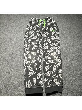 NIKE Sweatpants Boys Large Swoosh Logo AOP Printed Fleece Joggers Stretch